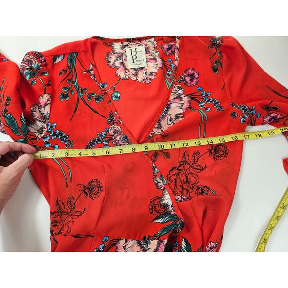 The haute project Medium boho peasant floral high low wrap dress coral red EUC - Picture 10 of 11